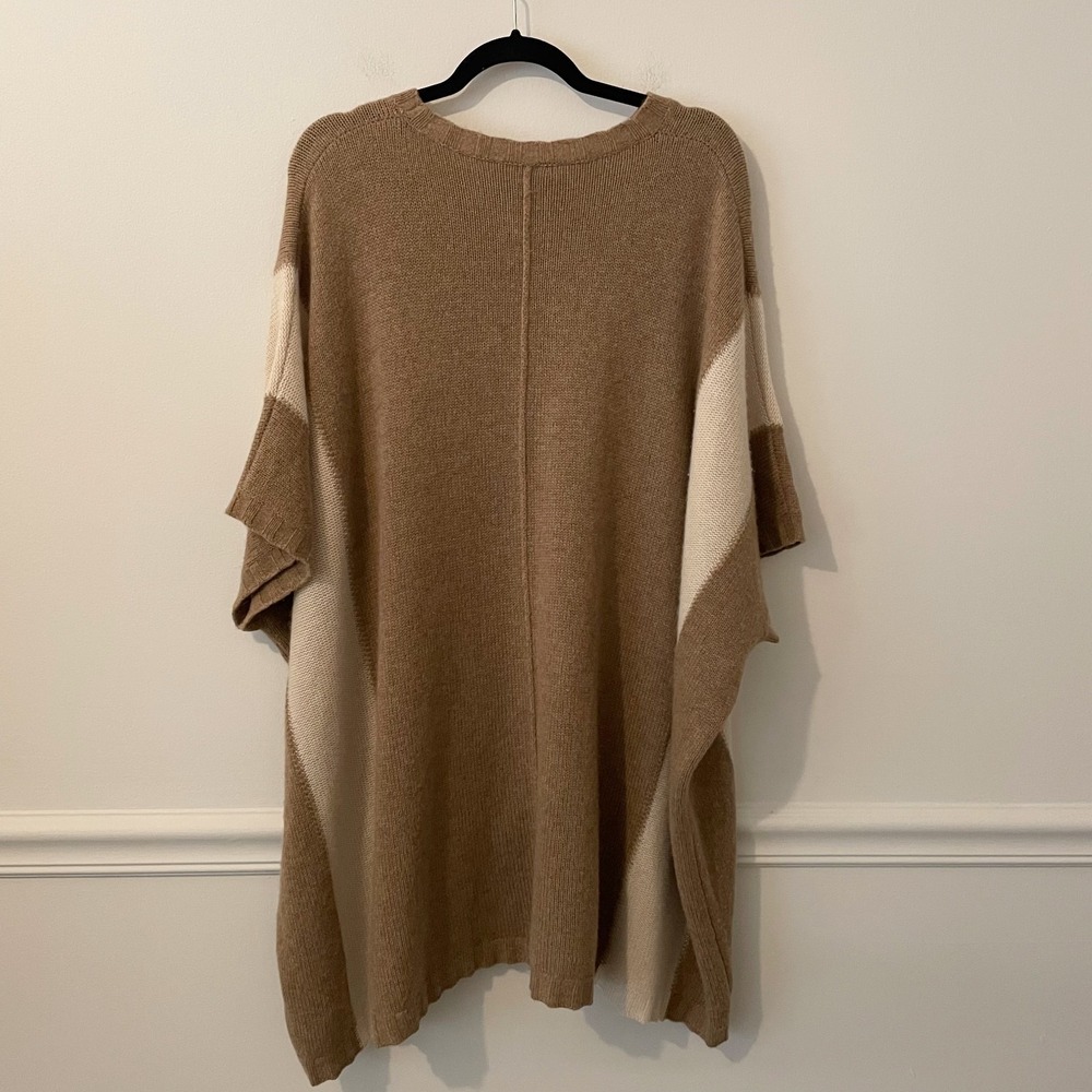 James Perse 100% Cashmere Poncho Sweater Tan Size S Oversized Quiet Luxury READ - Picture 2 of 10